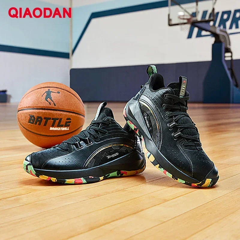 

QIAODAN Leather Basketball Shoes for Men 2024 Autumn New Men's Cushioning Non-slip Wear-resistant Black Sport Shoes QXA013244009