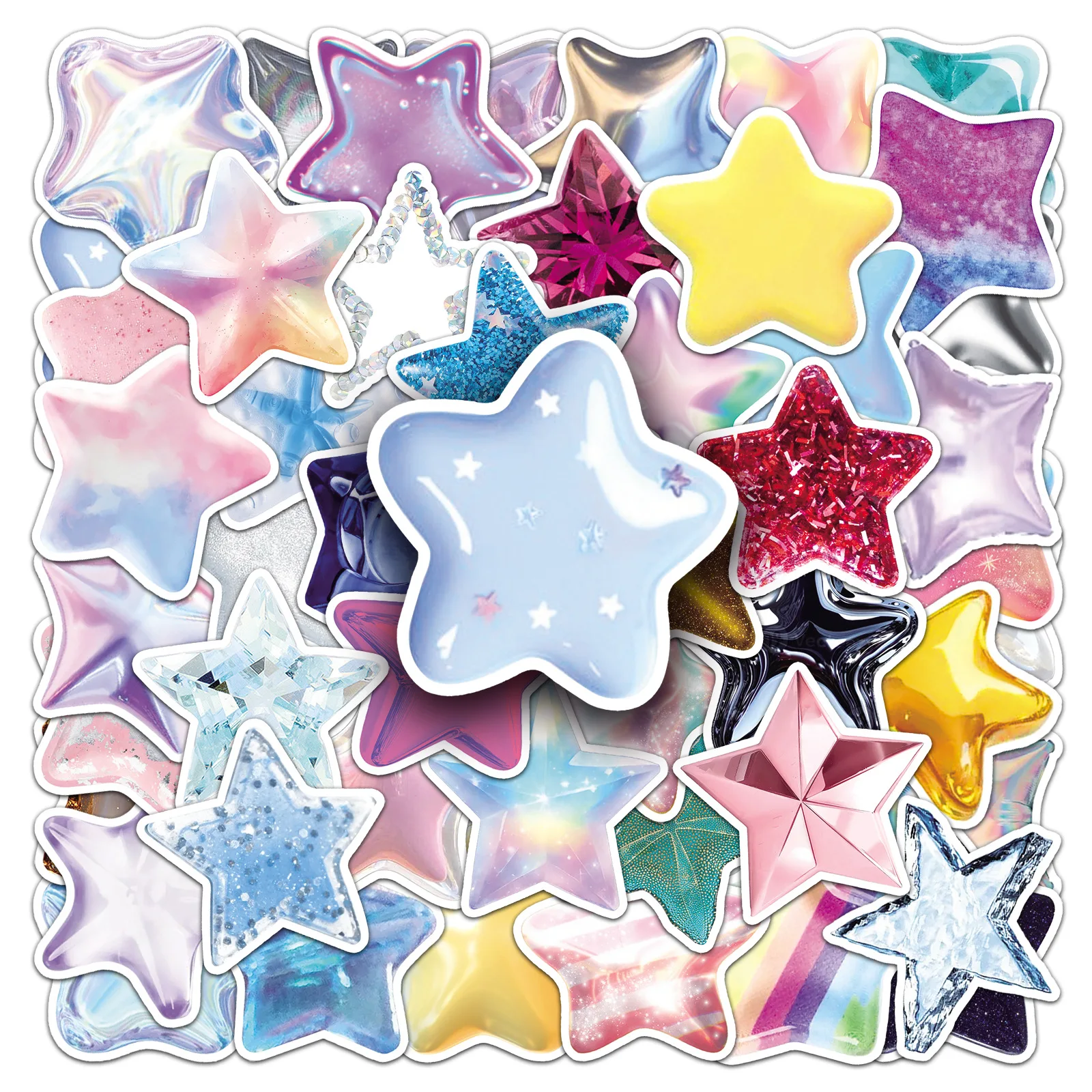 50PCS 3D Stelle stereoscopiche Graffiti Adesivi Stella a cinque punte Cartoon Decal Notebook Telefono Casco Skateboard Classici Giocattoli per bambini