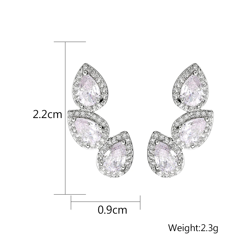 ZAKOL Luxury Shiny Zircon Leaf Stud Earrings For Women Exquisite Crystal Water Drop Ear Cuff Wrap Earring Wedding Jewelry