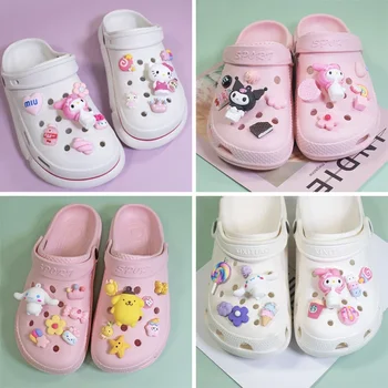 سانريو مرحبا كيتي Croc السحر Kawaii Kuromi الأحذية مشبك الاكسسوارات فتاة النعال Decorations بها بنفسك الزينة ل Croc Jibz أساور هدية