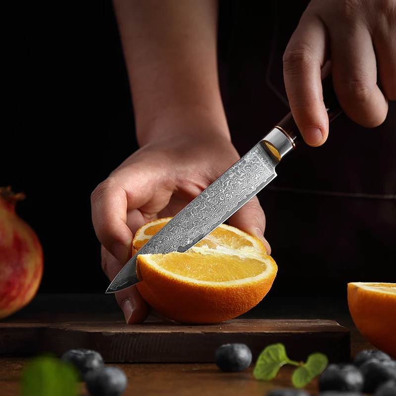 TJ POP 67 Layer Damascus Steel 5 Inch Utility Knife Pakkawood Handle Sharp Stainless Fruit Knife Household Slicing Peeling Knife