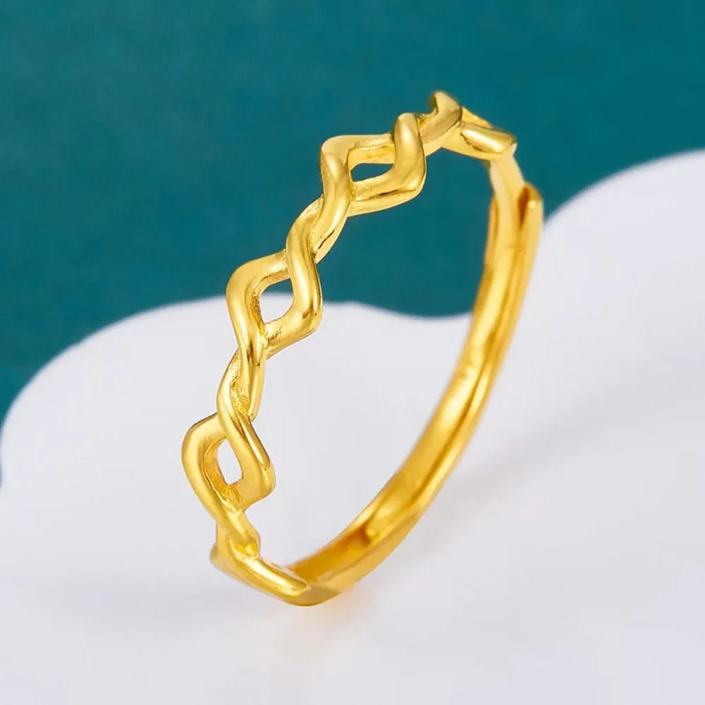 

1PCS Pure 999 24K Yellow Gold Band Women Gift Lucky Wavy Twist Braided Ring 1.75-1.95g