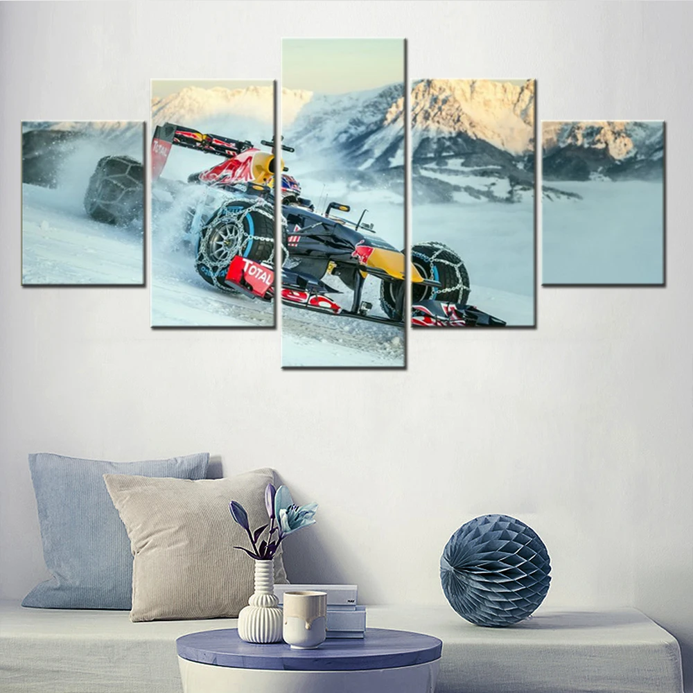 

5 Pieces Wall Art Canvas Poster Formula 1 Snowmobile Extreme Sport Winter Home Decor Painting Living Room Picture Print Mural