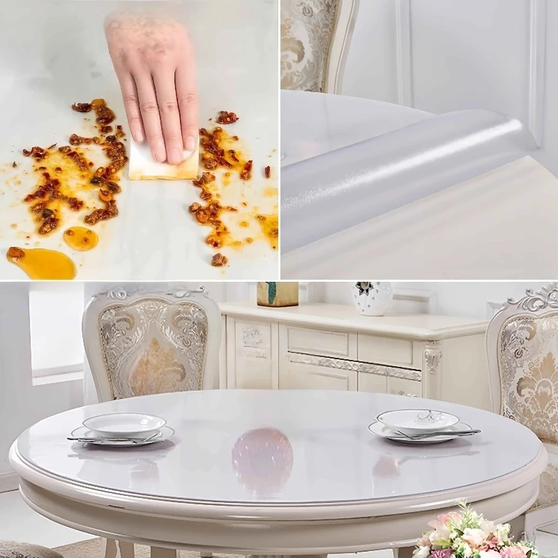 1pc 100/110/120cm Clear PVC Round Table Protector Table Cloth Waterproof Oil-resistant Soft Glass Desk Pad Mat Cover 0.7mm Thick - view 5