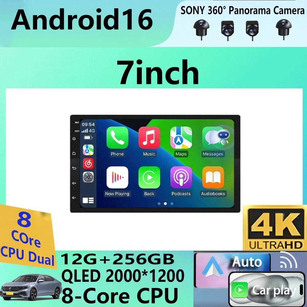 

7-дюймовый QLED-экран, 2 DIN, универсальный автомобильный DVD-плеер с GPS-радио, мультимедийный проигрыватель, автомагнитола с Android 16, поддержкой CarPlay и Autoradio