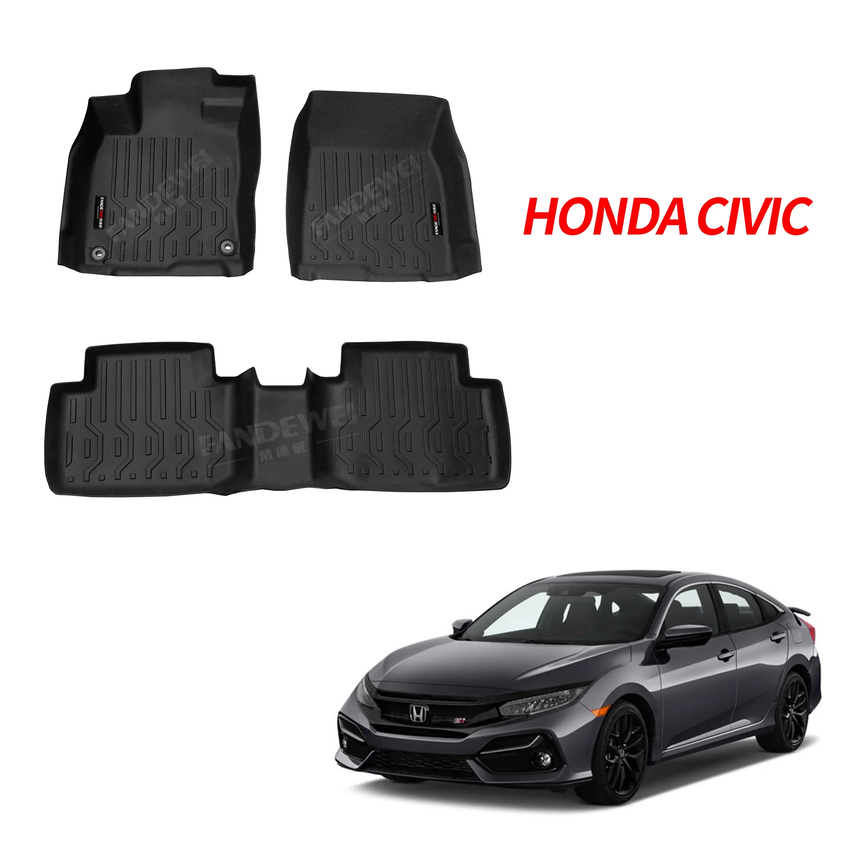 

3d Floor Mats Car Carpet Car Accessories for Honda Civic TPV Black Brown Red Coffee Beige Full Set Customized Size Non Skid 3PCS