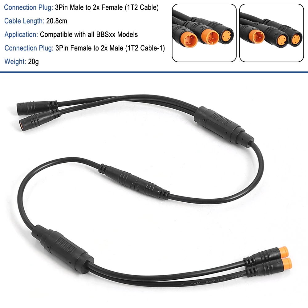 Elektrofahrrad Y-SPLITTER 1T2 Kabel wasserdicht mit 3-poligem Stecker für BAFANG BBS01B BBS02B BBSHD Sensorbremse Elektrofahrrad – Detail 2