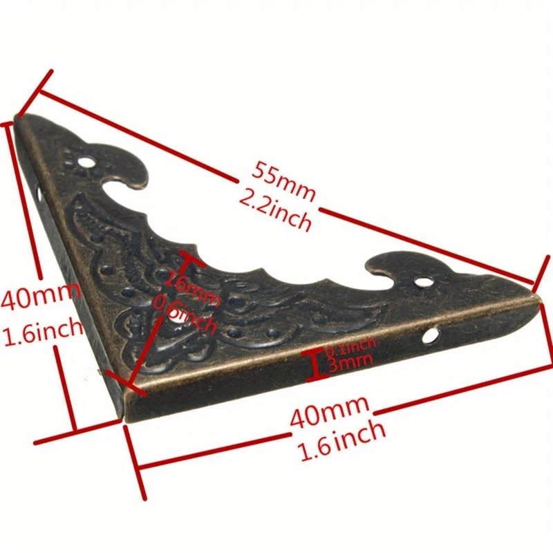 20PCS Antique Jewelry Box Corner Foot Wooden Case Corner Protector Bronze Tone Flower Pattern Carved Metal Crafts 40X40mm