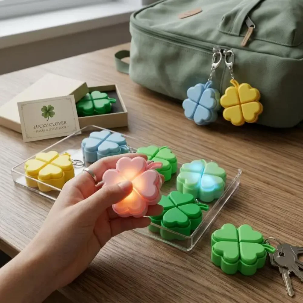 Four Leaf Clover Pop It Keychain Silicone Light Up Fidget Toy for ADHD Anxiety Relief Kids Backpack Charm Party Favor Presents view 6