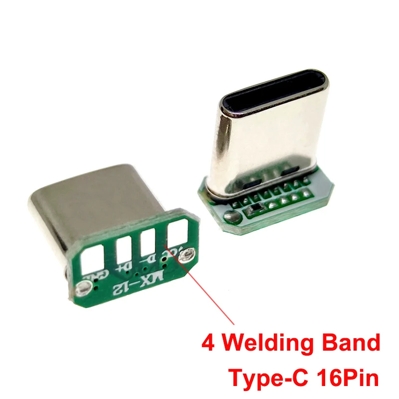 2/5/10PCS USB 3.1 Type C Vertical Patch Board 16pin 4 /2Welding Wire Data Band PCB USB Board Male Head 16P Usb C Connector