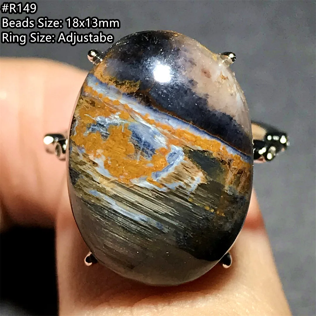 Natural Pietersite Stone Ring Jewelry For Woman Man Gift Crystal Silver Energy Gemstone 18x13mm Beads Adjustable Ring AAAAA