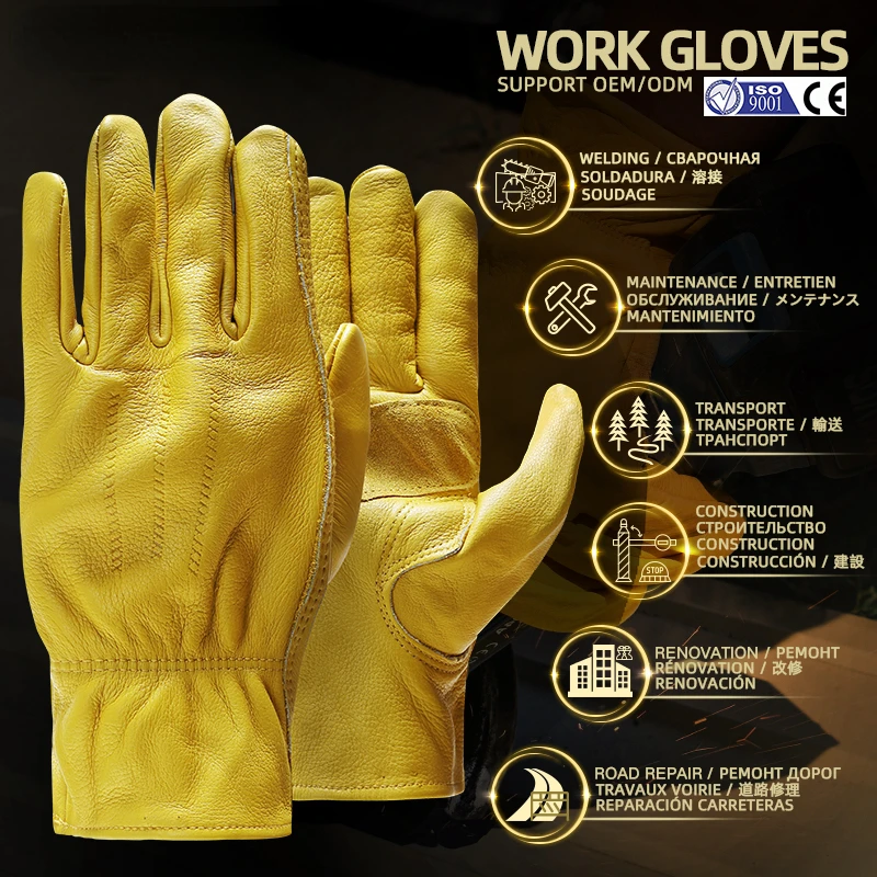 

Cowhide Work Gloves Mechanic Drivers Gloves Gardening Household Leather Working Safety Protection Mens