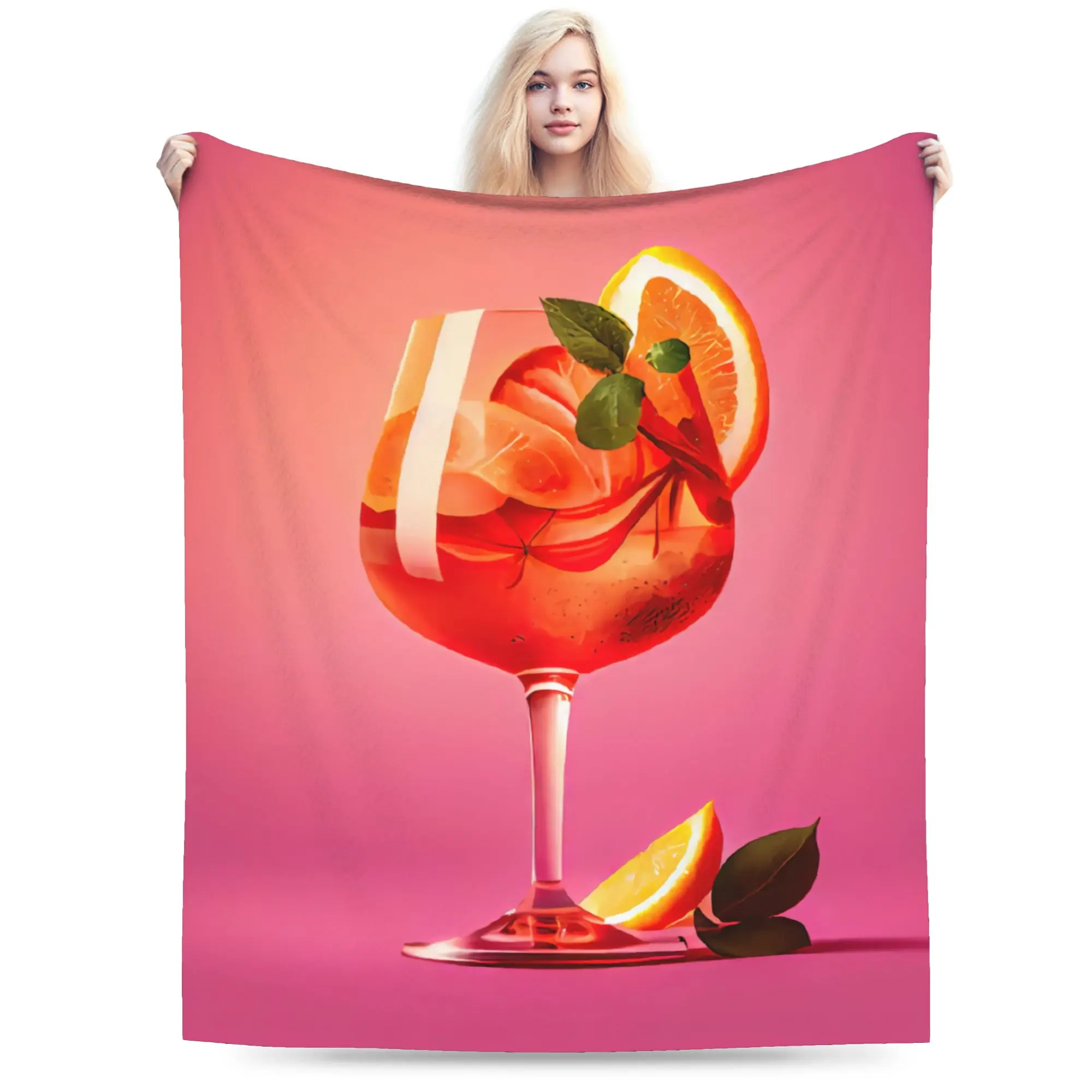 Custom 3D Print Aperols Spritz Print Blankets Comfortable Soft Flannel Autumn Cocktail Throw Blanket for Couch Travel Bedroom