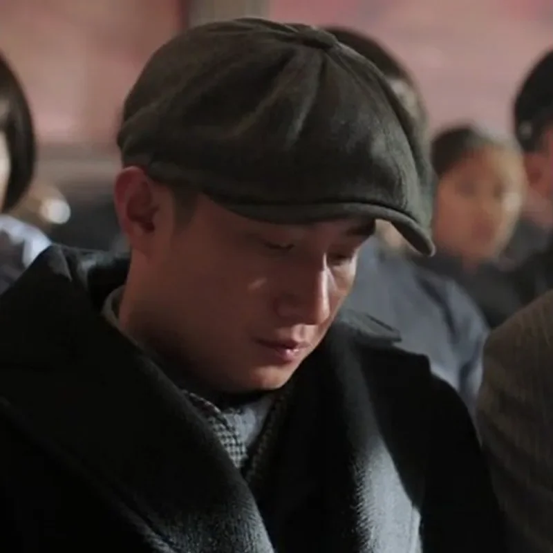 الرجال الرجعية القبعات البريطانية الصوف مزيج خمر متعرجة تويد الرجال قبعة أنيقة على الموضة عادية شقة الدفء قبعات الهدايا #5