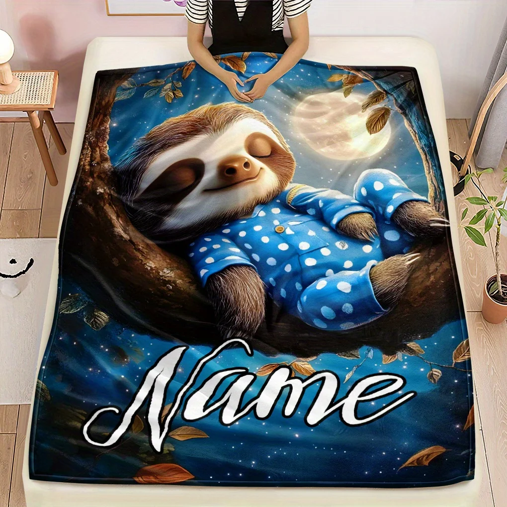 

Personalized Sloth Flannel Blanket - Custom Name, Lightweight, All-Season Digital Print Glam Style Home & Office Decor