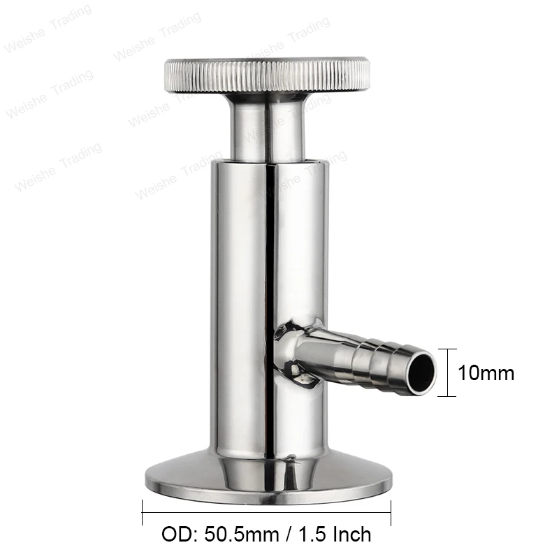 Sample Valve, 1.5'' Tri Clamp Sanitary Sampling Valve Ferrule OD 50mm & 10mm Hose Barb Tri Clover Pipe Fitting Homebrew Hardware