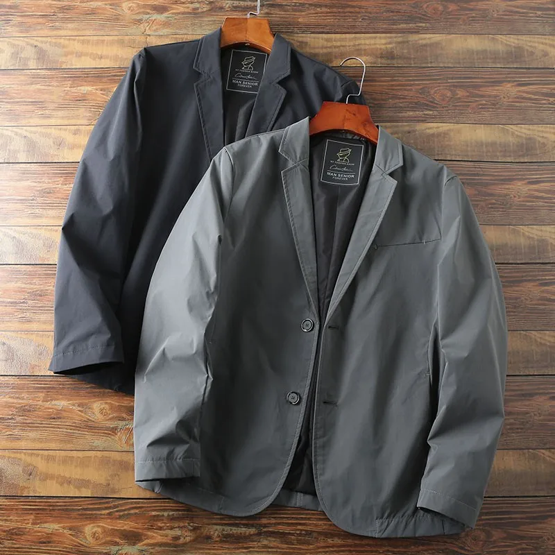 

Мужской летний тонкий однотонный костюм-пиджак Slim Fit, модная молодежная верхняя одежда с длинными рукавами и короткой длиной