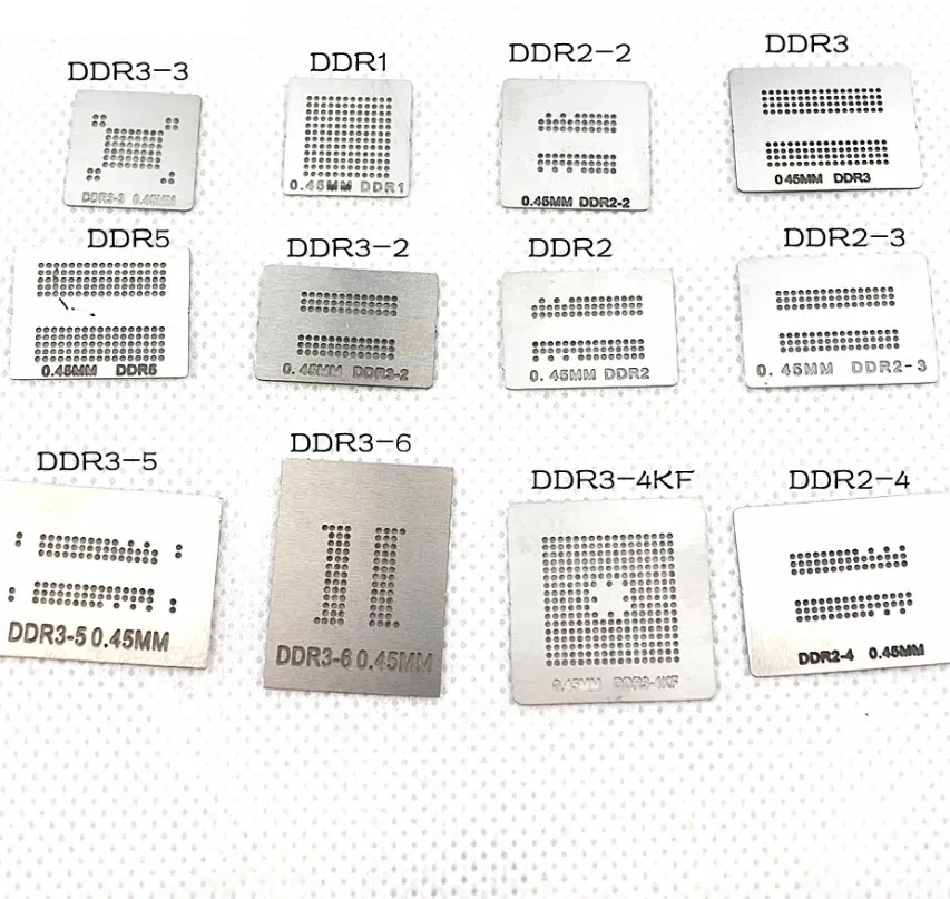 15pcs/lot SET BGA Reballing Stencil Dedicate Kit For DDR DDR2 DDR2-2 DDR2-3 DDR3-2 DDR3-3 DDR5 DDR6 DDR7 0.35MM 0.4MM 0.45MM