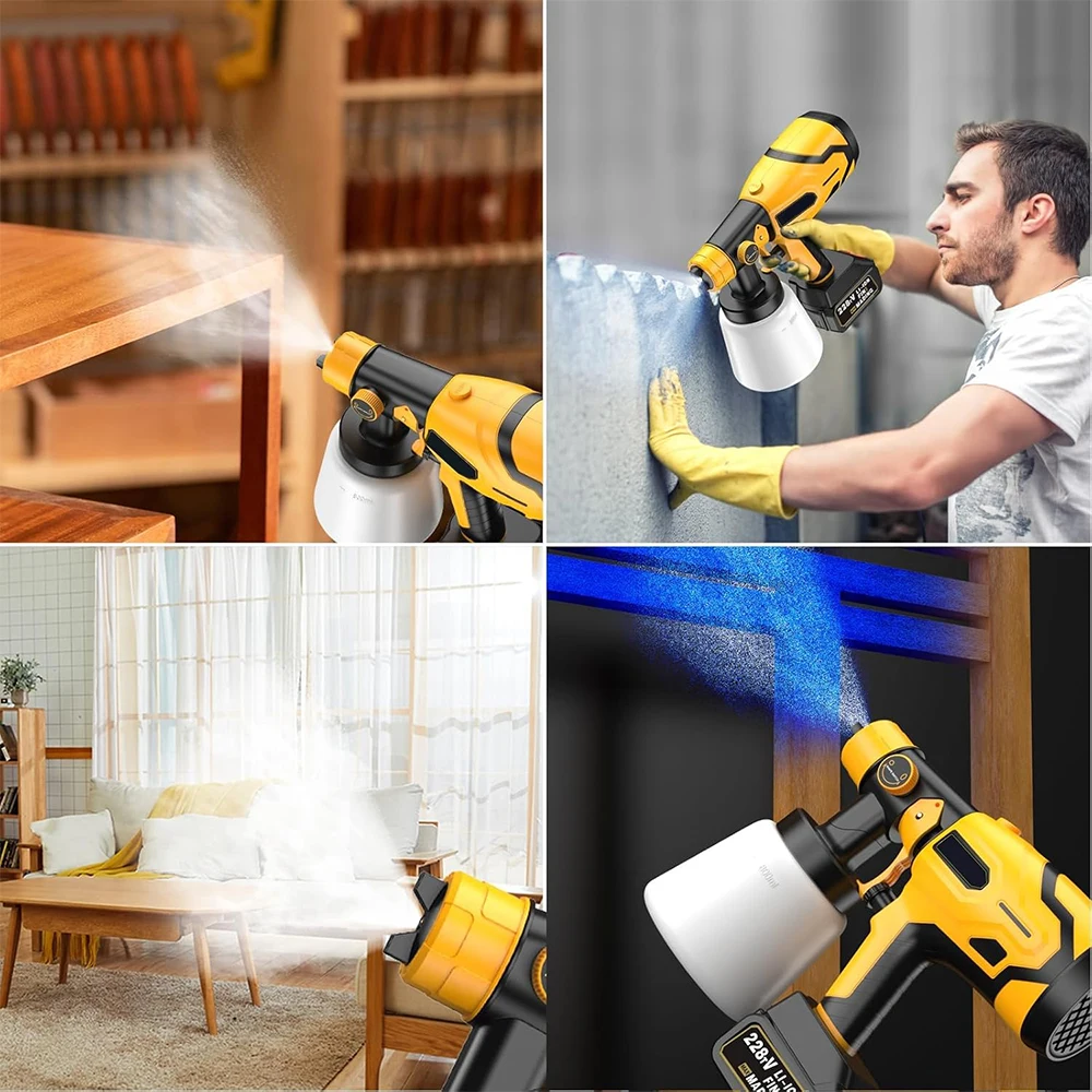 Paint Spray Gun 1000ML Cordless Electric Spray Gun High Power Paint Sprayer Furniture Steel Coating Airbrush No Battery