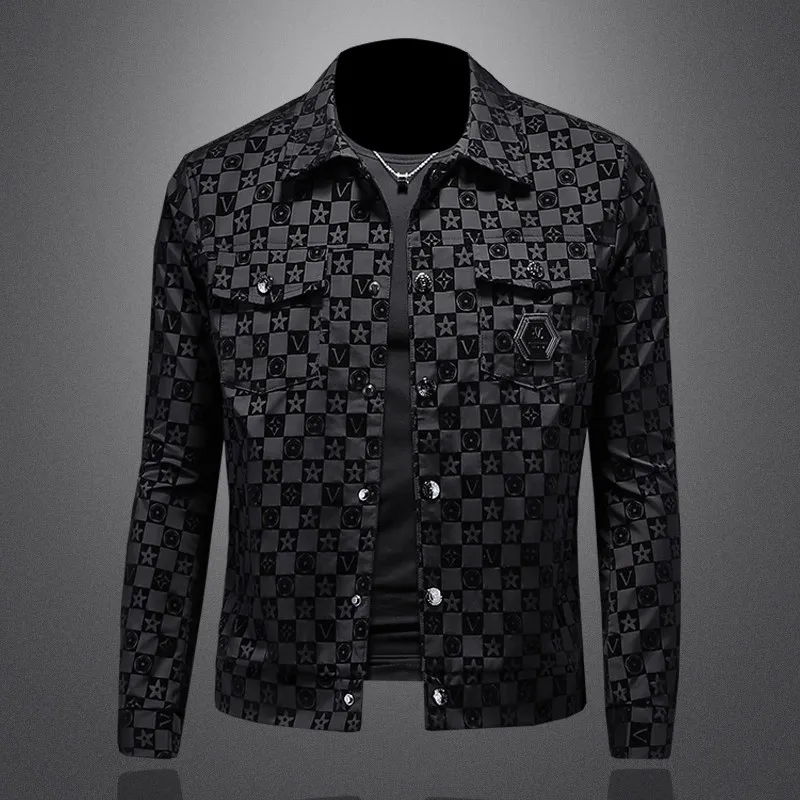 

Мужская весенне-осенняя куртка с лацканами с темным цветком, большой размер, приталенная повседневная модная красивая куртка