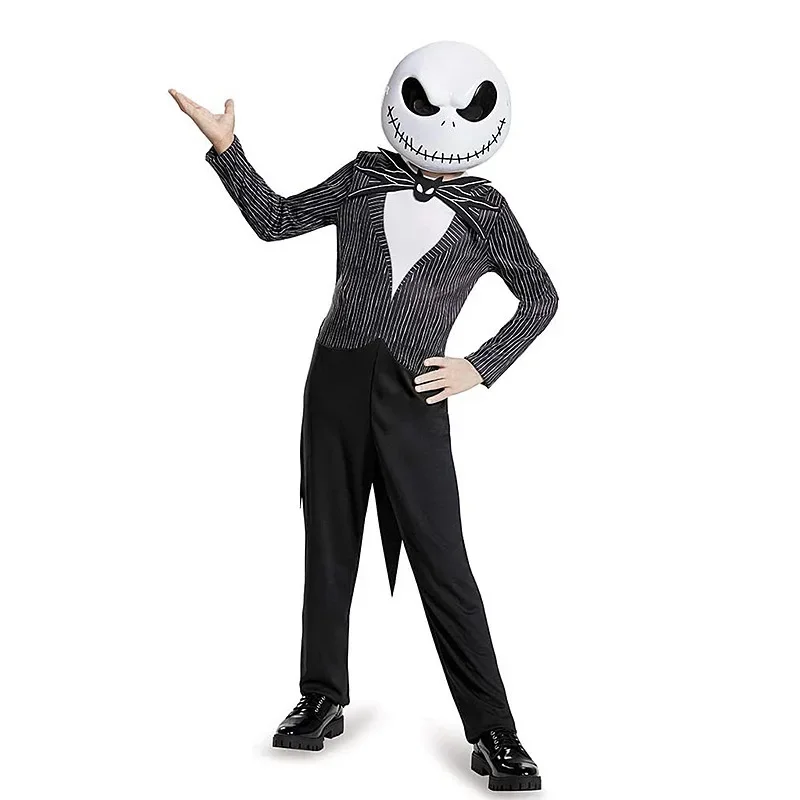 Costume Cosplay Jack Skellington pour enfants, costume de batterie, vêtements d'Halloween imbibés, cauchemar avant Noël, garçons, enfants