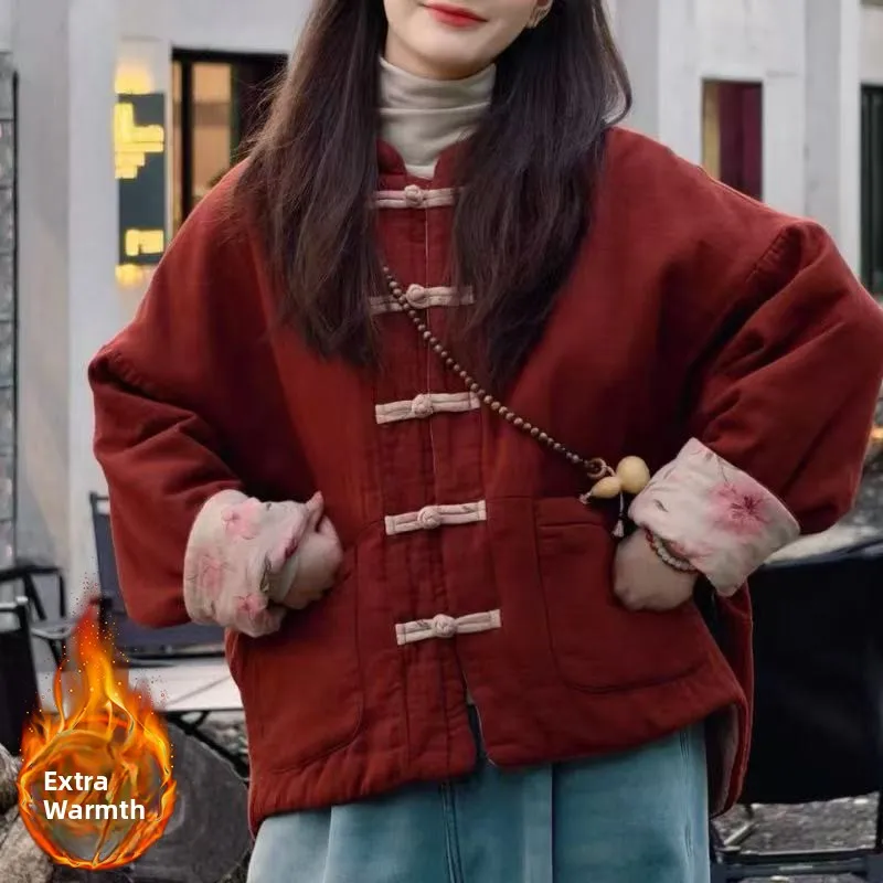 

Double-Sided Wear Thickened Warm Cotton Linen Jacket Loose Fit Button-Up Winter Coat Women's Fashion Casual Long Sleeve Coat