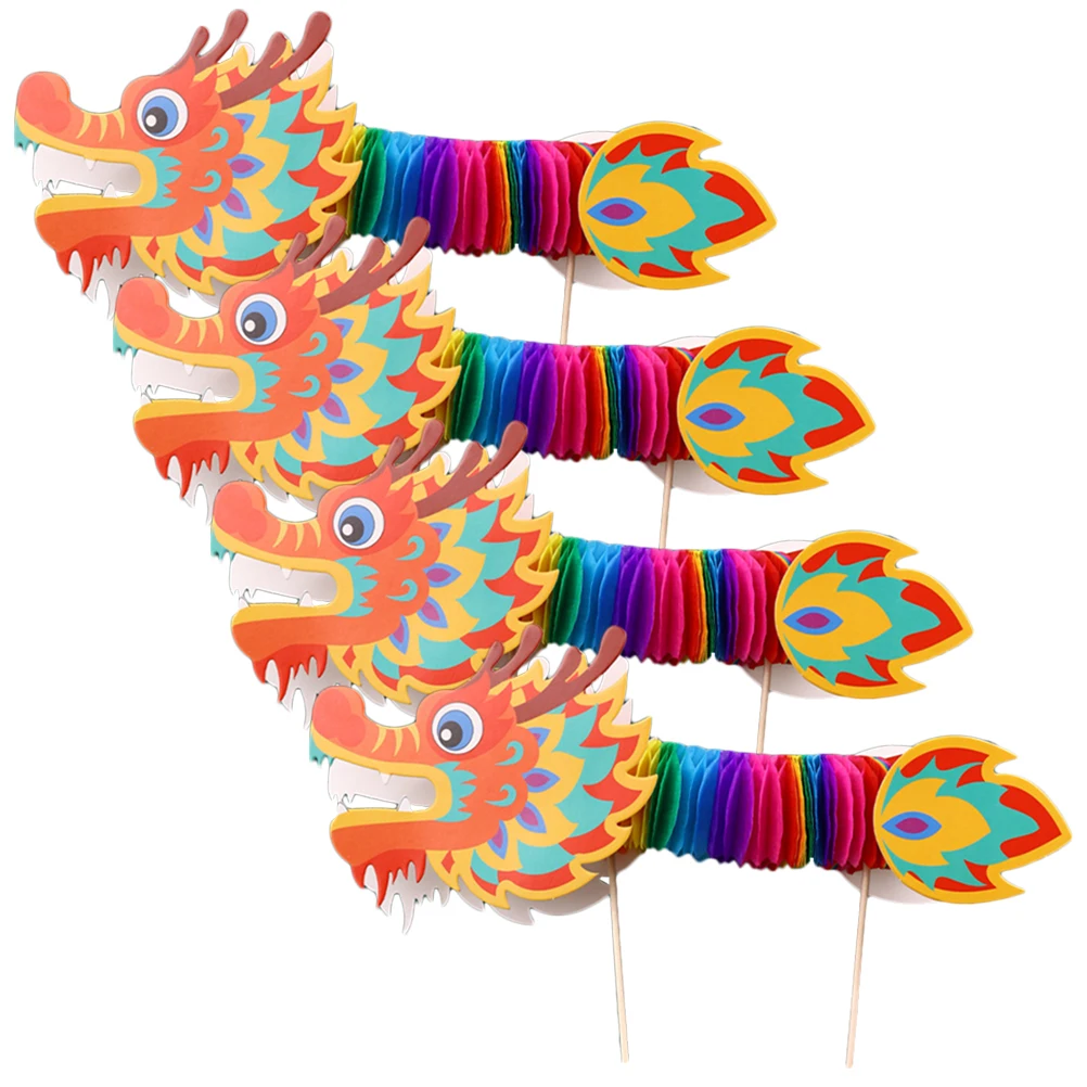 4 pçs 3d ano novo chinês papel dragão guirlanda dança decoração fontes de festa foto adereços celebração primavera portátil