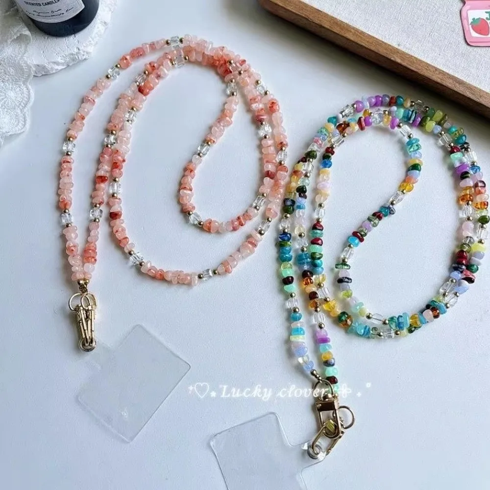 Fashion Gravel Bead Mobile Phone Lanyard Adjustable Anti-Drop Anti-Theft Lanyard Hanging Decoration Long Chain Lanyard