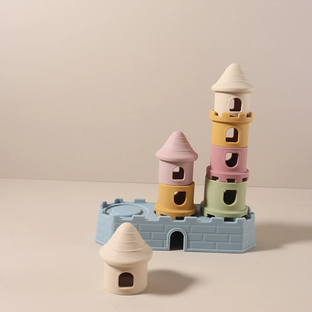 2025 8pcs per set Silicone Castle Stacking Toy, Soft Teether, Montessori Educational Toy, 6+ Months, BPA Free
