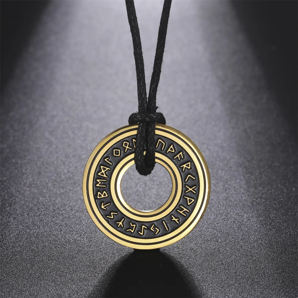 EUEAVAN Nordic Rune Necklaces for Men Stainless Steel Adjustable Rope Chain Viking Pagan Elder Futhark Pendant Amulet Jewelry