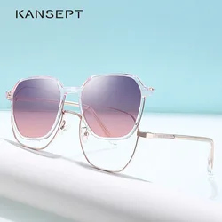 KANSEPT Polarized Sunglasses Women Magnetic Clip On 2 in 1 Sun Glasses Frame Metal Optical Cat Eye Glasses Frames Retro UV400