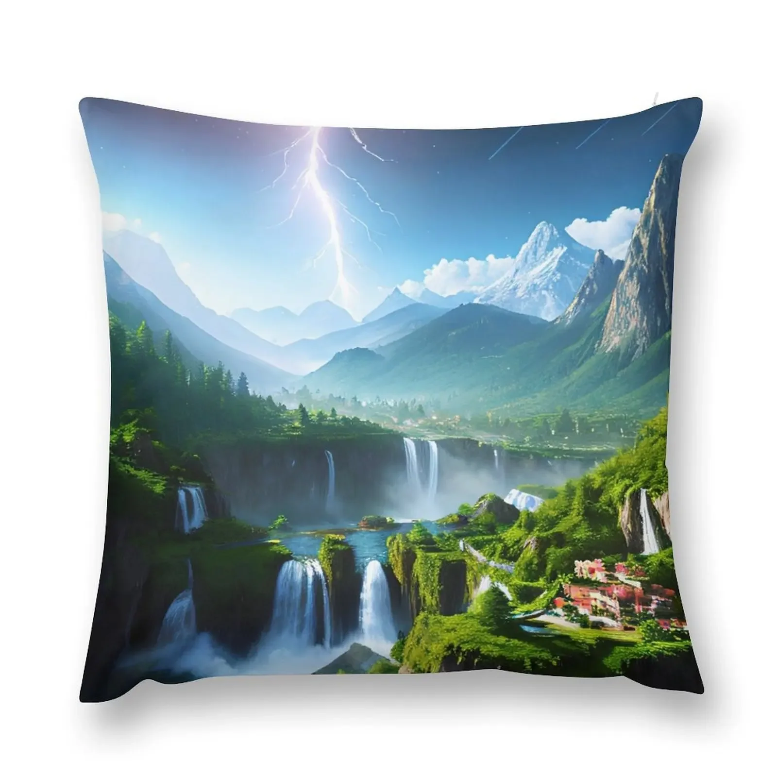 Discover the Beauty of the Night Sky: A Mountain and Waterfall Scene Throw Pillow christmas decorations for home 2025 pillow