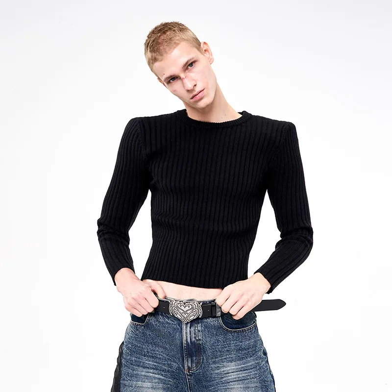 MWJLPWQ الأبيض قصيرة الكتف سترة مبطنة الرجال الخريف الشتاء الأساسية مضلع مخطط الجولة الرقبة سليم صالح تريكو للرجال 12333