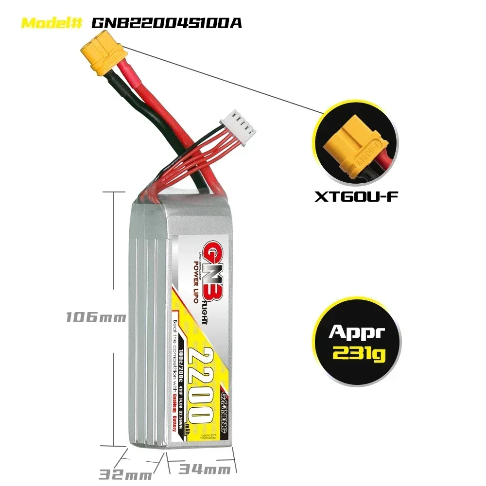 GAONENG 2200mAh 100C 2S/3S/4S/6S 7.4V/11.1V/14.8V/22.2V bateria Lipo ze złączem XT60 dla helikopter RC części dron FPV