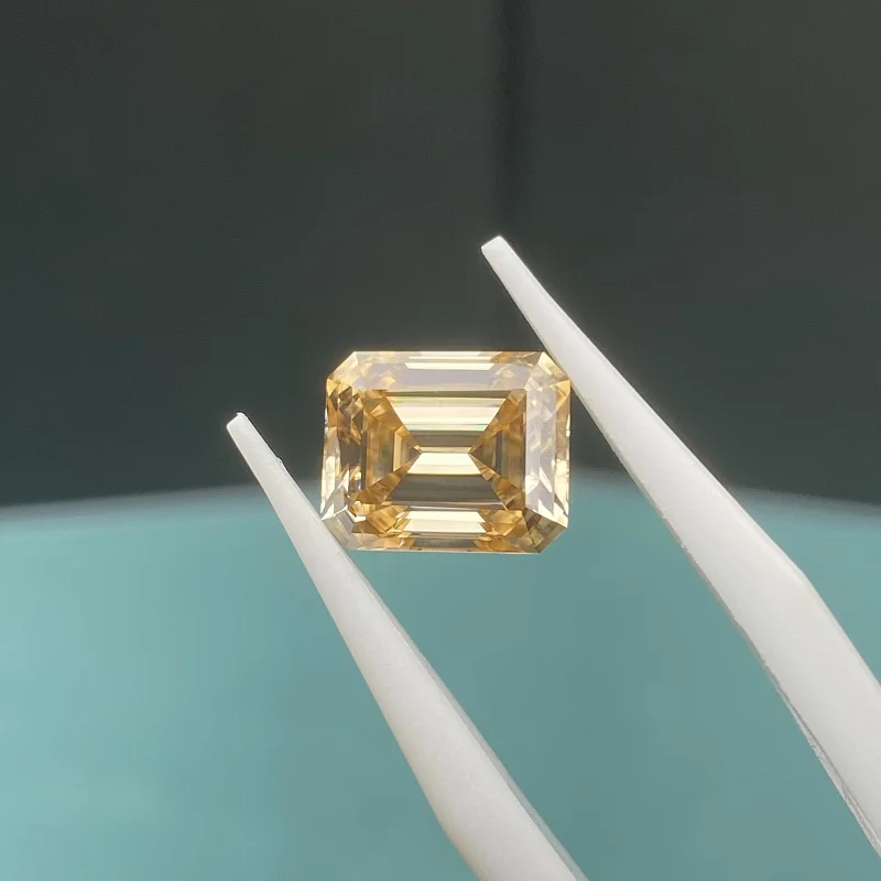 Pirmiana 100% Real Original Champagne Color  Moissanite Stone GRA Report Emerald Cut Hand Made Gemstone for High Jewelry Making