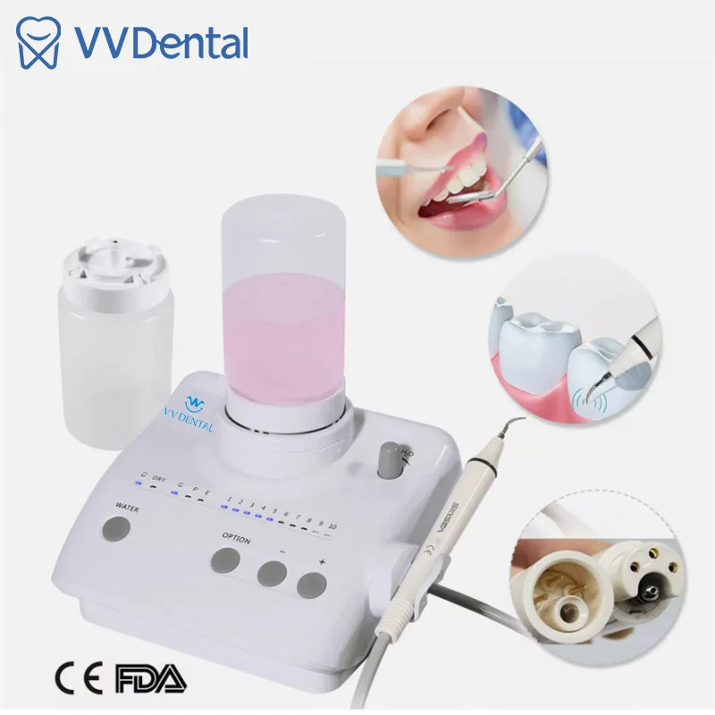 Dental Ultrasonic Scaler + Scaler Handpiece + 5pcs Scaler Tips +Tip Key+Water Bottle For Oral Health Instrument Teeth Cleaning