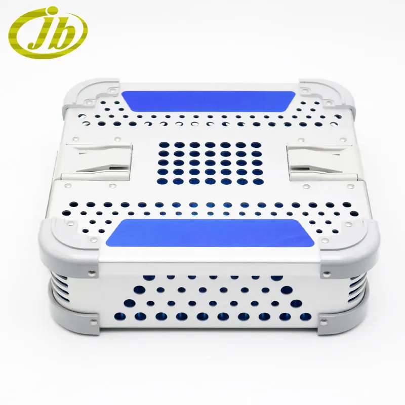 Medical disinfection box 25*25*7cm single-deck silicone pad surgical operating instrument aluminium alloy sterilization box