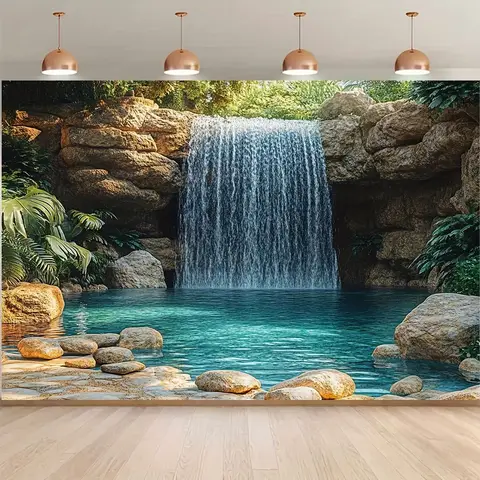 1-piece set of 2D flat background cloth - waterfall pool natural party decoration, suitable for multiple occasions