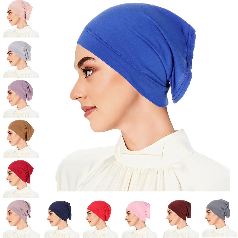 

Soft Inner Hijab Caps Muslim Stretch Turban Chemo Cap Islam Underscarf Bonnet Female Headband Tube Caps Headcover Turbante Mujer