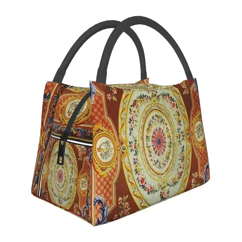 French Aubusson Rug Insulated Lunch Tote Bag Carpet Vintage Portable Thermal Cooler Food Lunch Box Outdoor Camping Travel