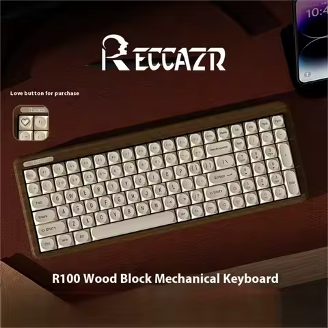 RECCAZR R100 Walnut Mechanical Keyboard Kit Wireless Tri-mode Gasket Hot-Swap RGB Custom CNC Wooden Office Gaming Keyboard Gift