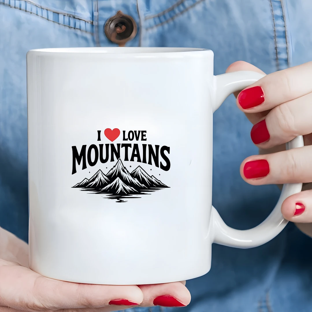

11oz Mountain Reflection Black and White Cup Simple Love of the Mountains Design Kids Office Christmas Gift Cup