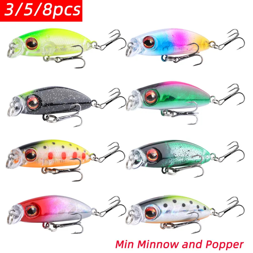 3/5/8pcs Mini Minnow Fishing Lures Slow Sinking 4.1cm 2.9g Artificial Plastic Hard Bait for Bass Fishing in Mixed Colors