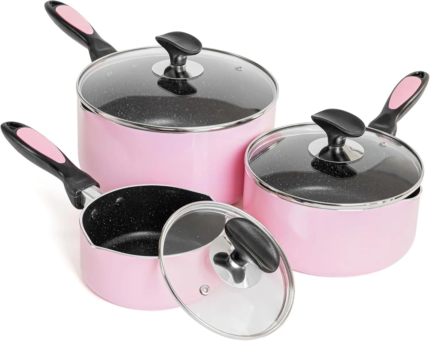 

Nonstick Saucepan Set with Lid, Non Stick 1Qt & 2Qt & 3Qt Sauce Pan Set with Glass Lid Small Pot for Home Kitchen casserole