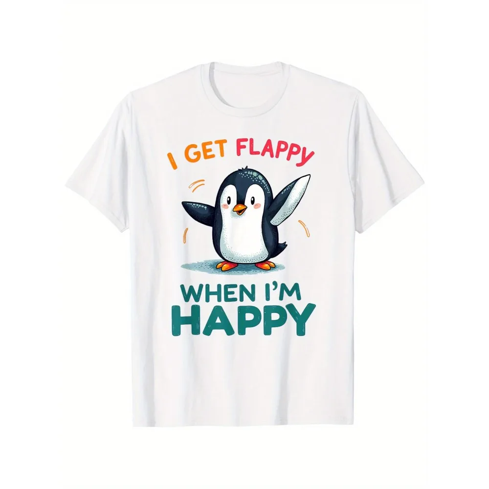 

Футболка с изображением пингвина «Я становлюсь весёлым, когда настроение хорошее» для мальчиков и девочек с аутизмом, хлопковая повседневная футболка унисекс с круглым вырезом и короткими рукавами для активного отдыха