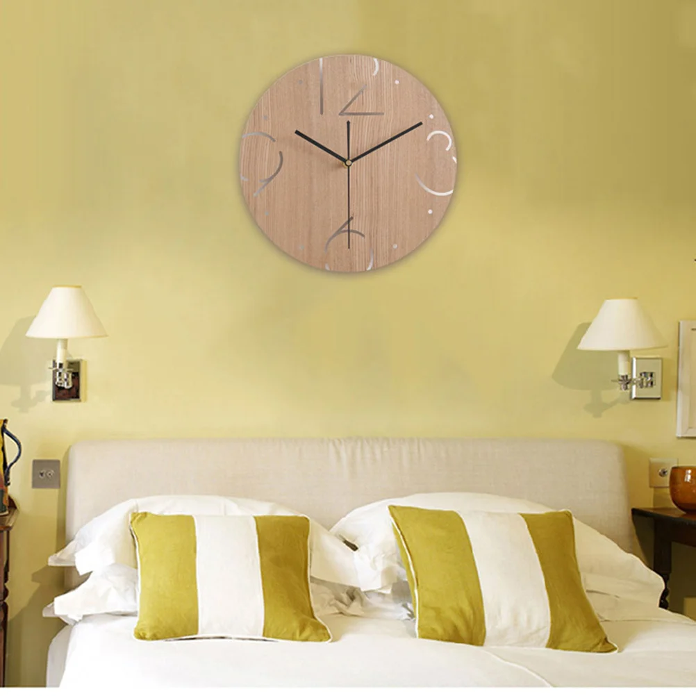 

Wooden Decorative Wall Clock Large Round Silent Hanging Clock For Living Room Bedroom Office Modern Design No Ticking