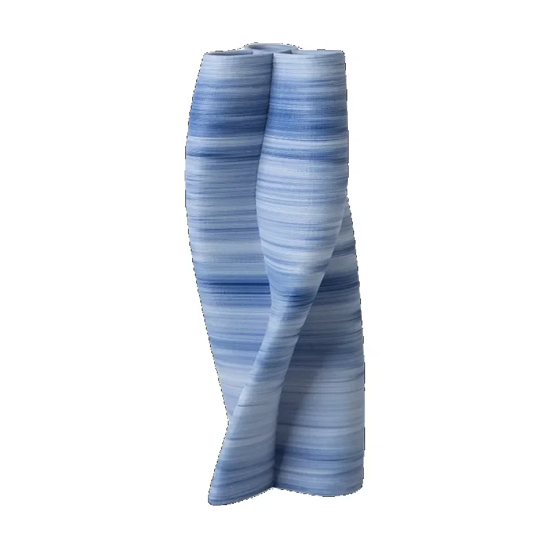 Modern 3D printing gradual change blue abstract art wrinkled ceramic flower ware model room design sense ornament