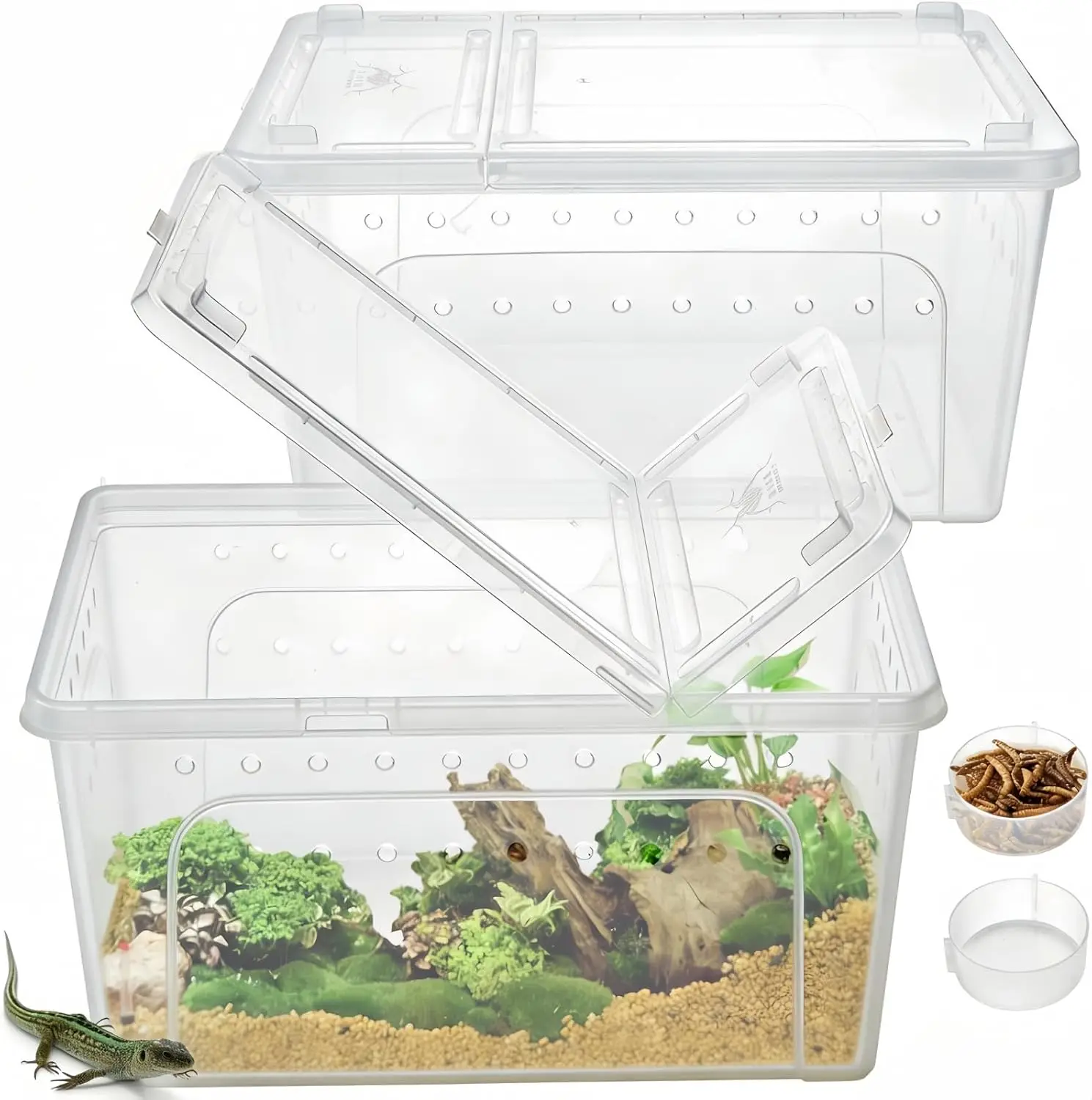 Animal breeding box, transparent plastic shell, with ventilation cover, suitable for snakes, lizards, geckos