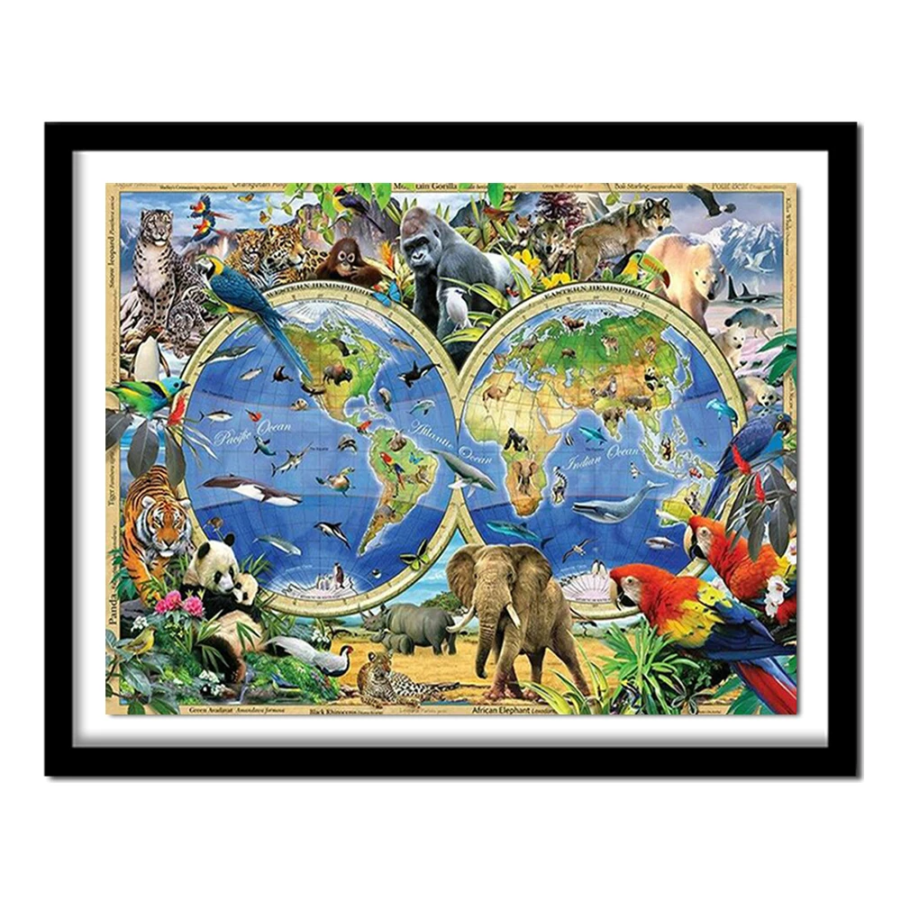 DIY 5D Diamond  Diamond Painting Cross Stitch Animals World Map Diamonds Embroidery Square Home Decor FS1005