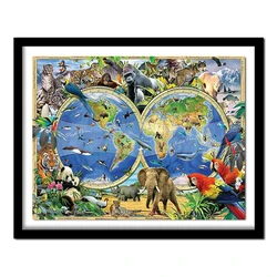 DIY 5D Diamond Diamond Painting Cross Stitch Animals World Map Diamonds Embroidery Square Home Decor FS1005